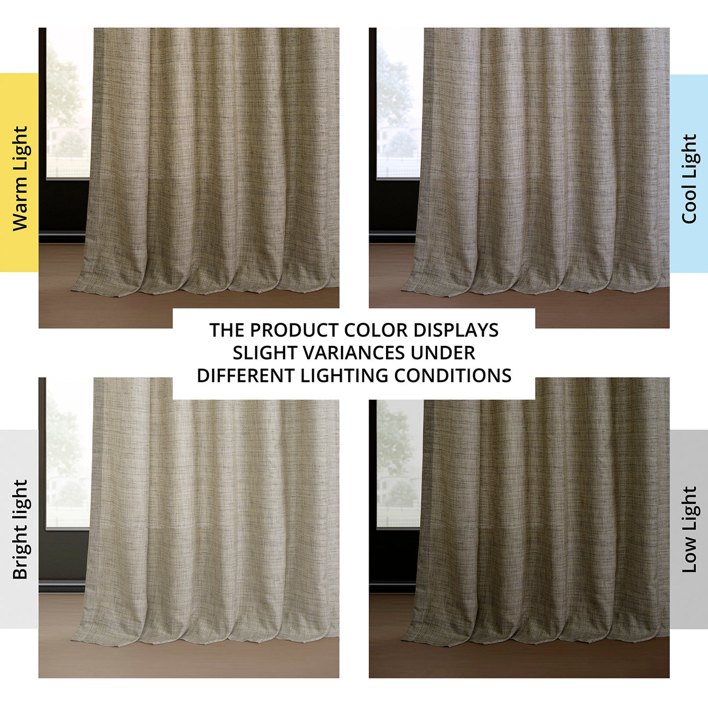 Grey Raw Linen Weave Light Filtering Curtain Pair (2 Panels)