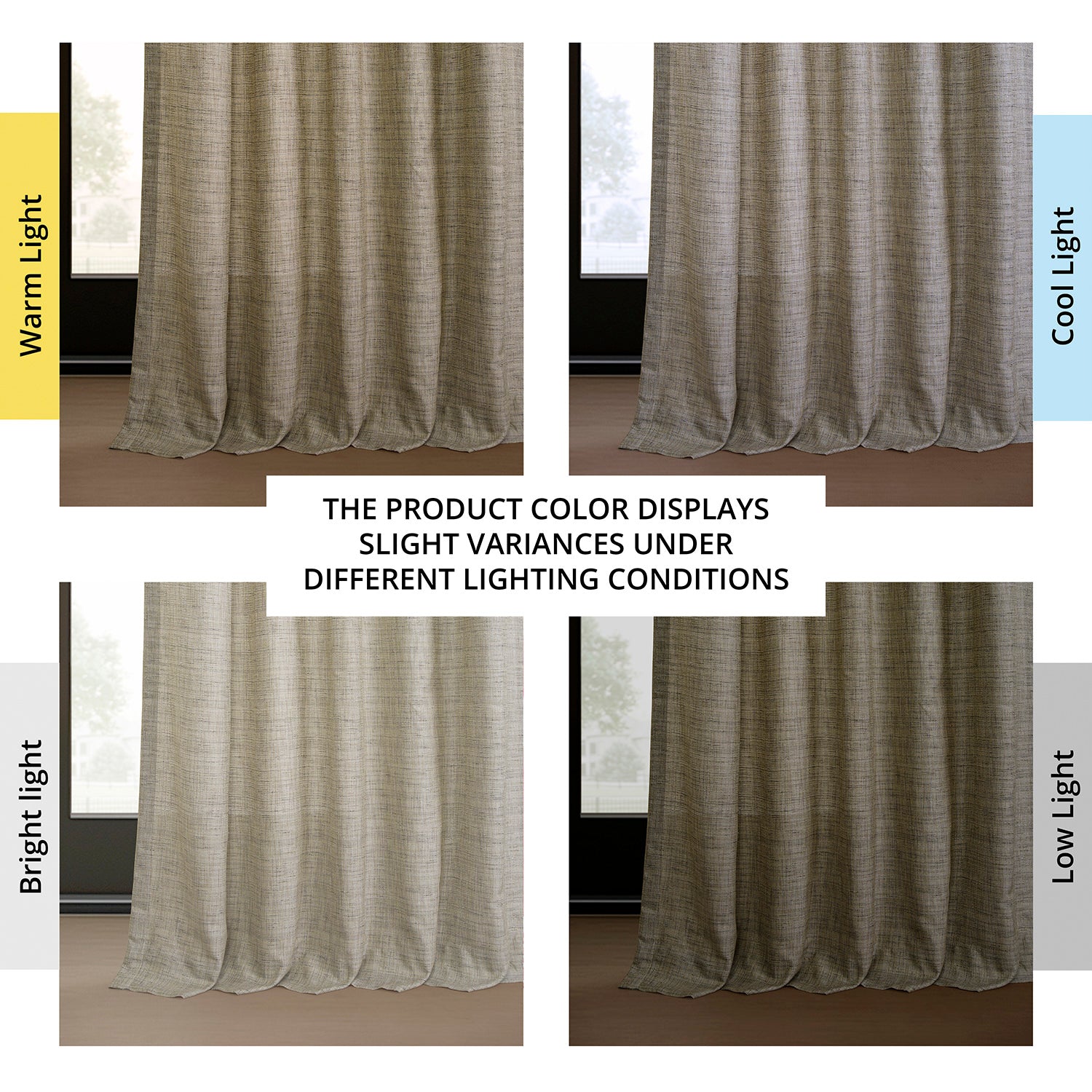 Grey Raw Linen Weave Light Filtering Curtain Pair (2 Panels)
