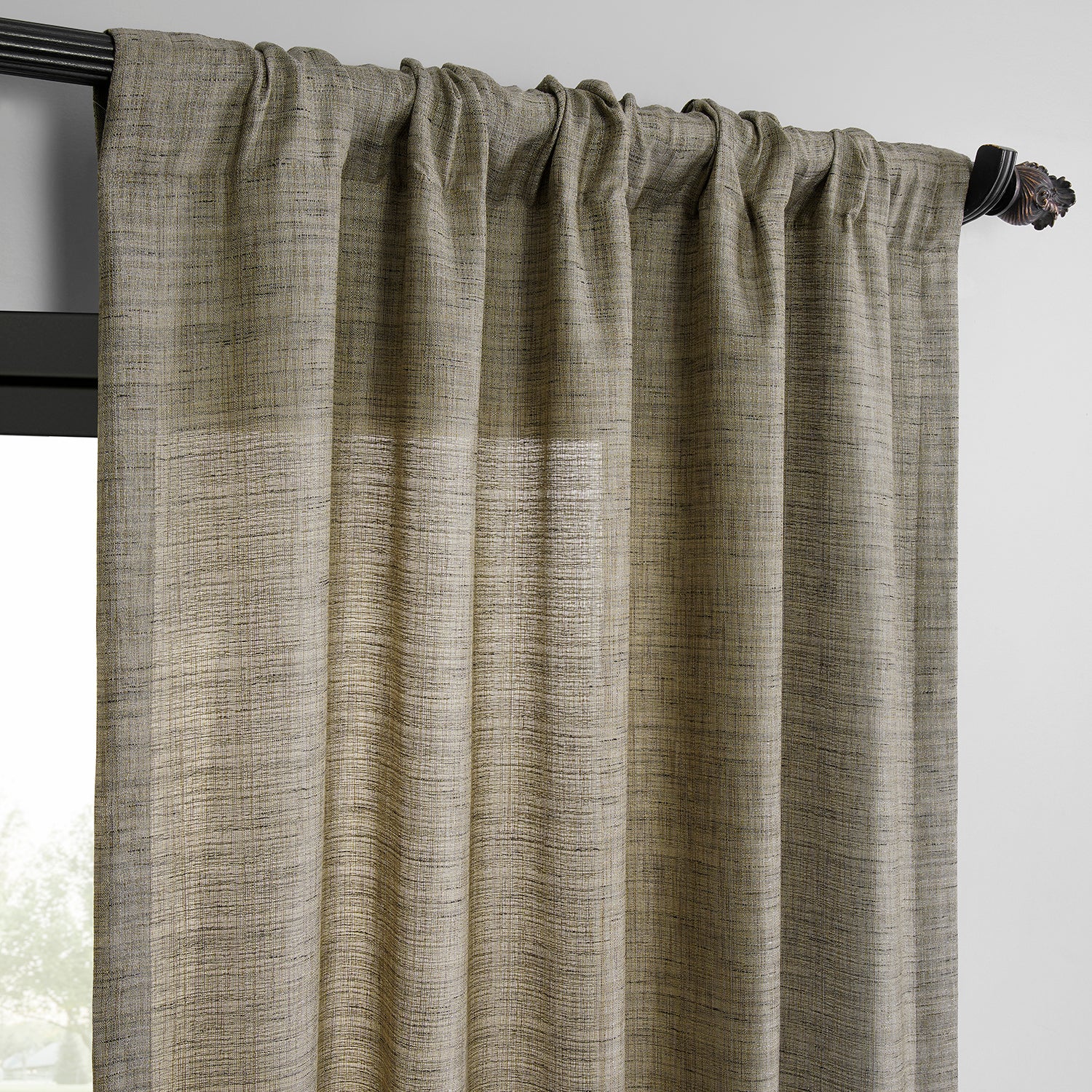 Grey Raw Linen Weave Light Filtering Curtain Pair (2 Panels)