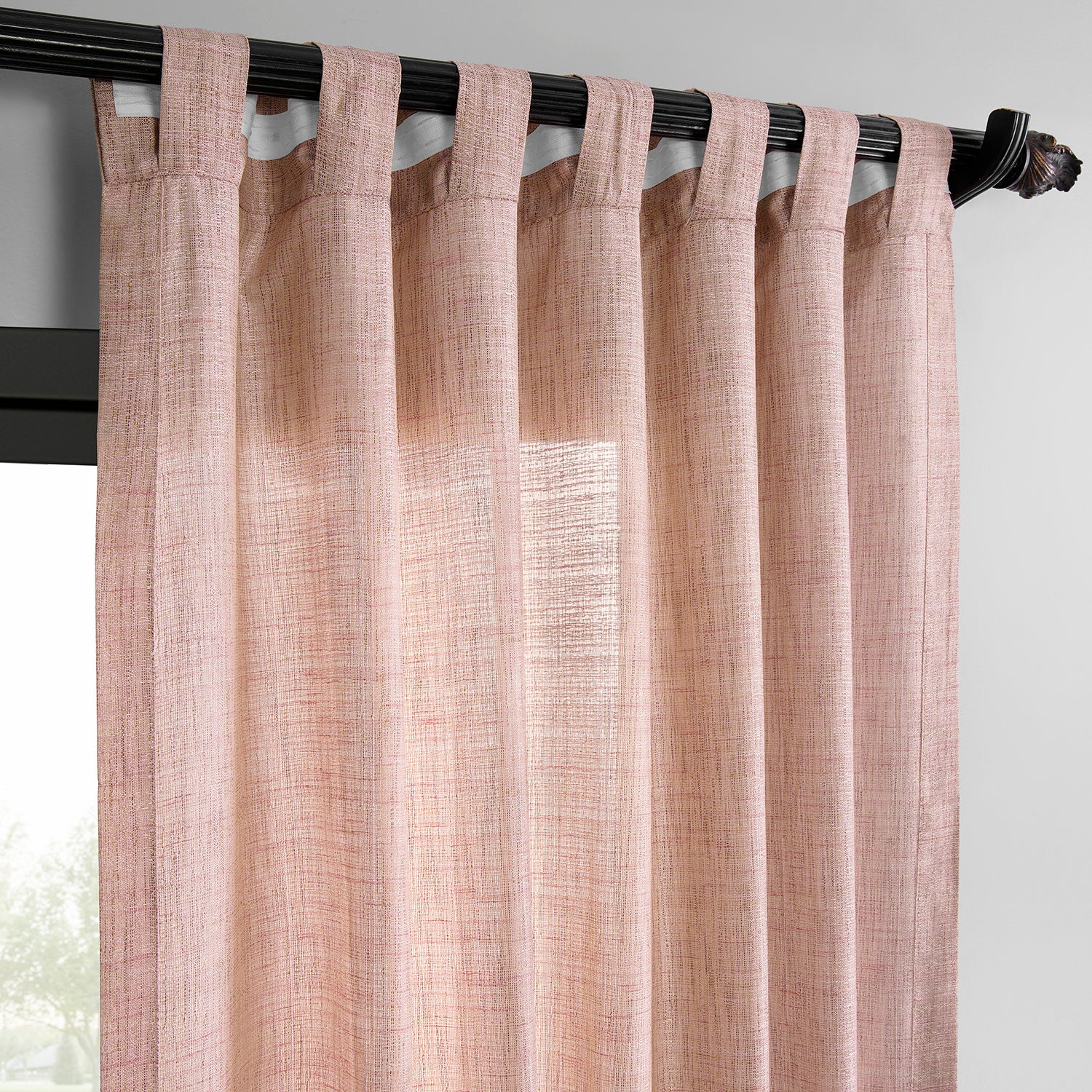 Pink Raw Linen Weave Light Filtering Curtain Pair (2 Panels)