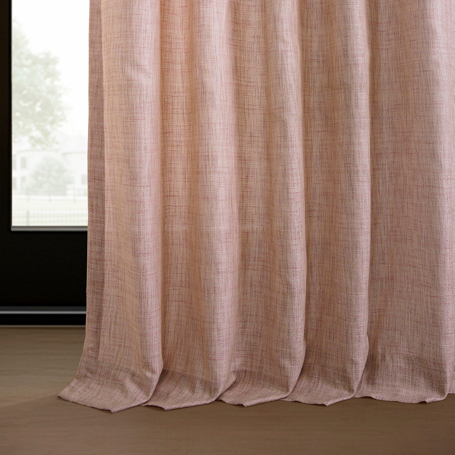 Pink Raw Linen Weave Light Filtering Curtain Pair (2 Panels)