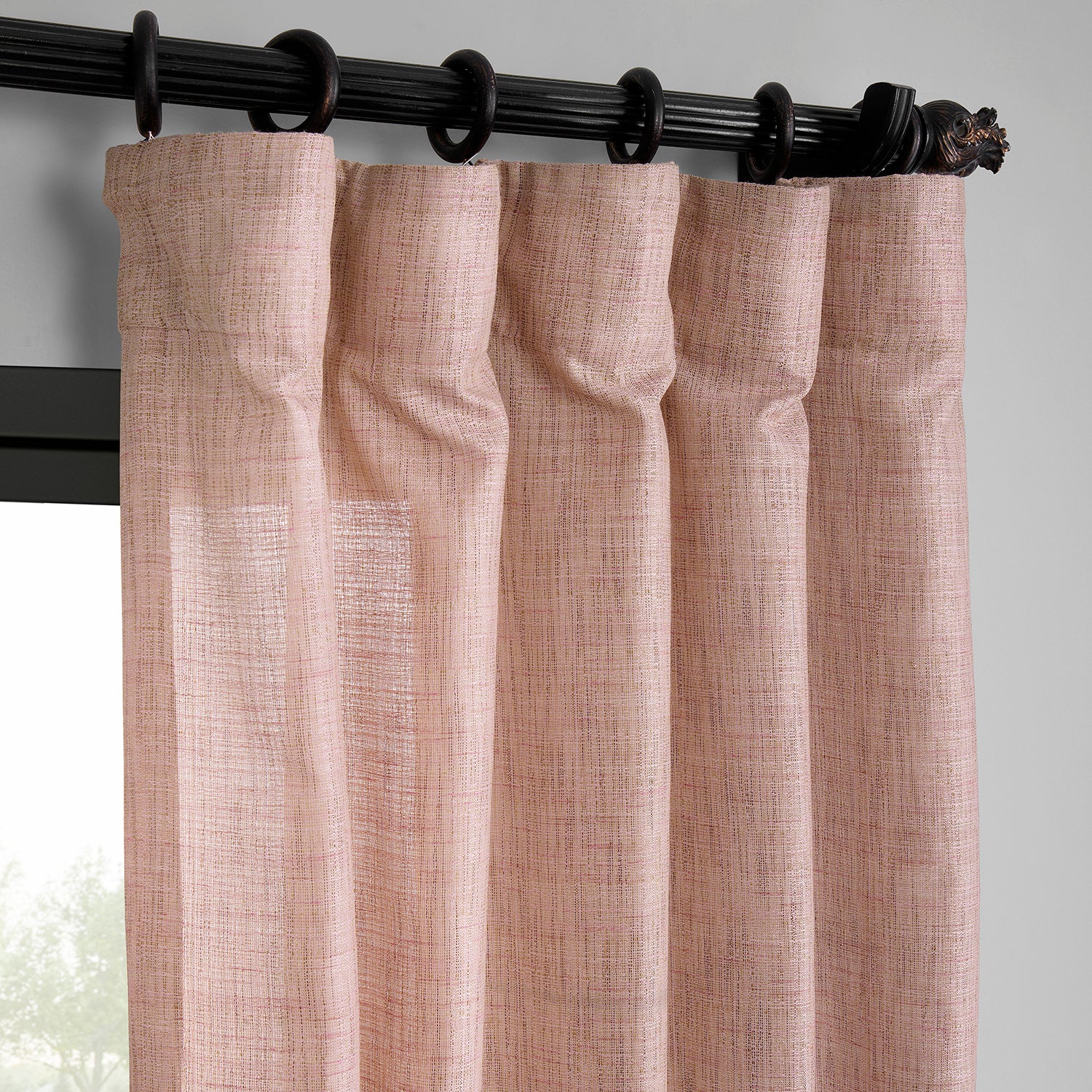 Pink Raw Linen Weave Light Filtering Curtain Pair (2 Panels)