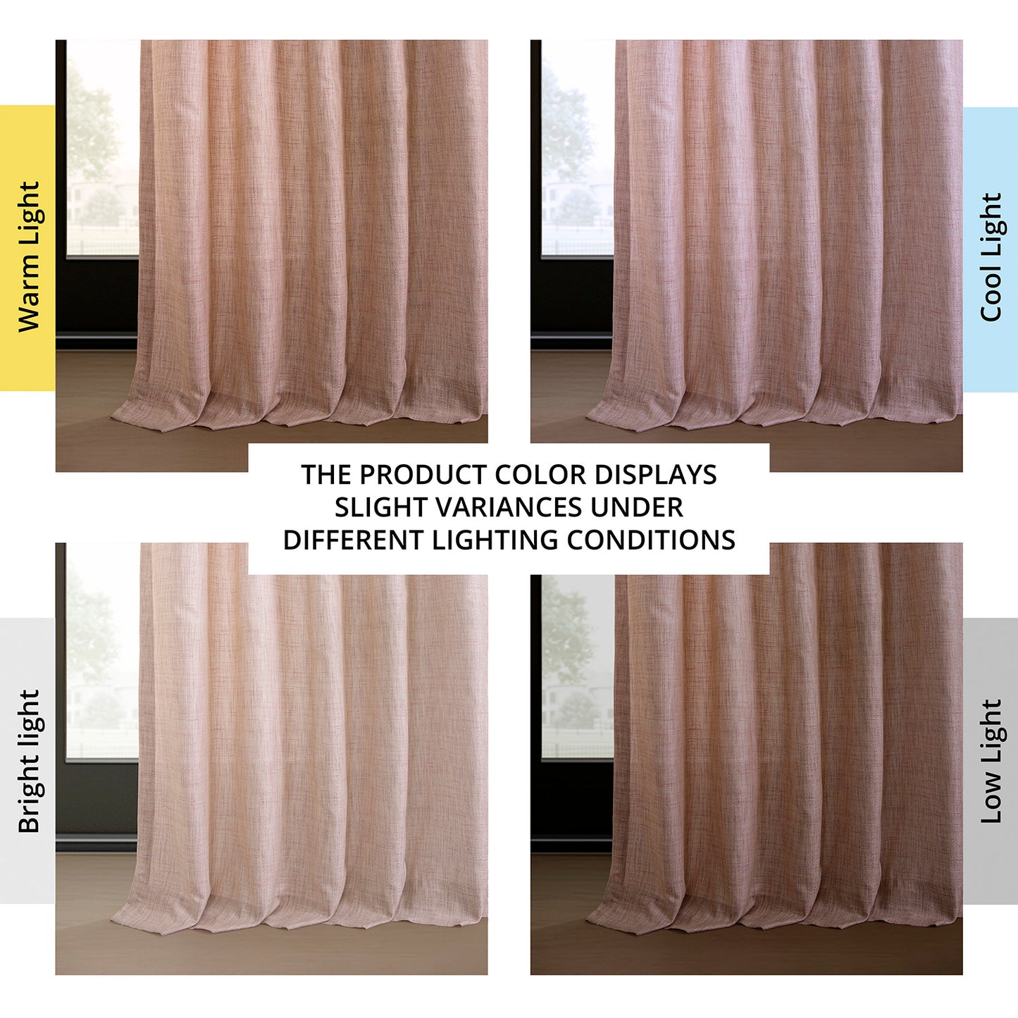 Pink Raw Linen Weave Light Filtering Curtain Pair (2 Panels)