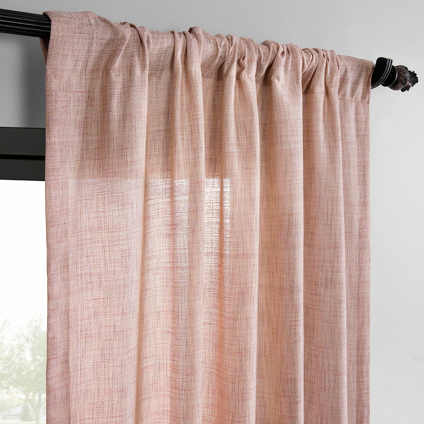 Pink Raw Linen Weave Light Filtering Curtain Pair (2 Panels)