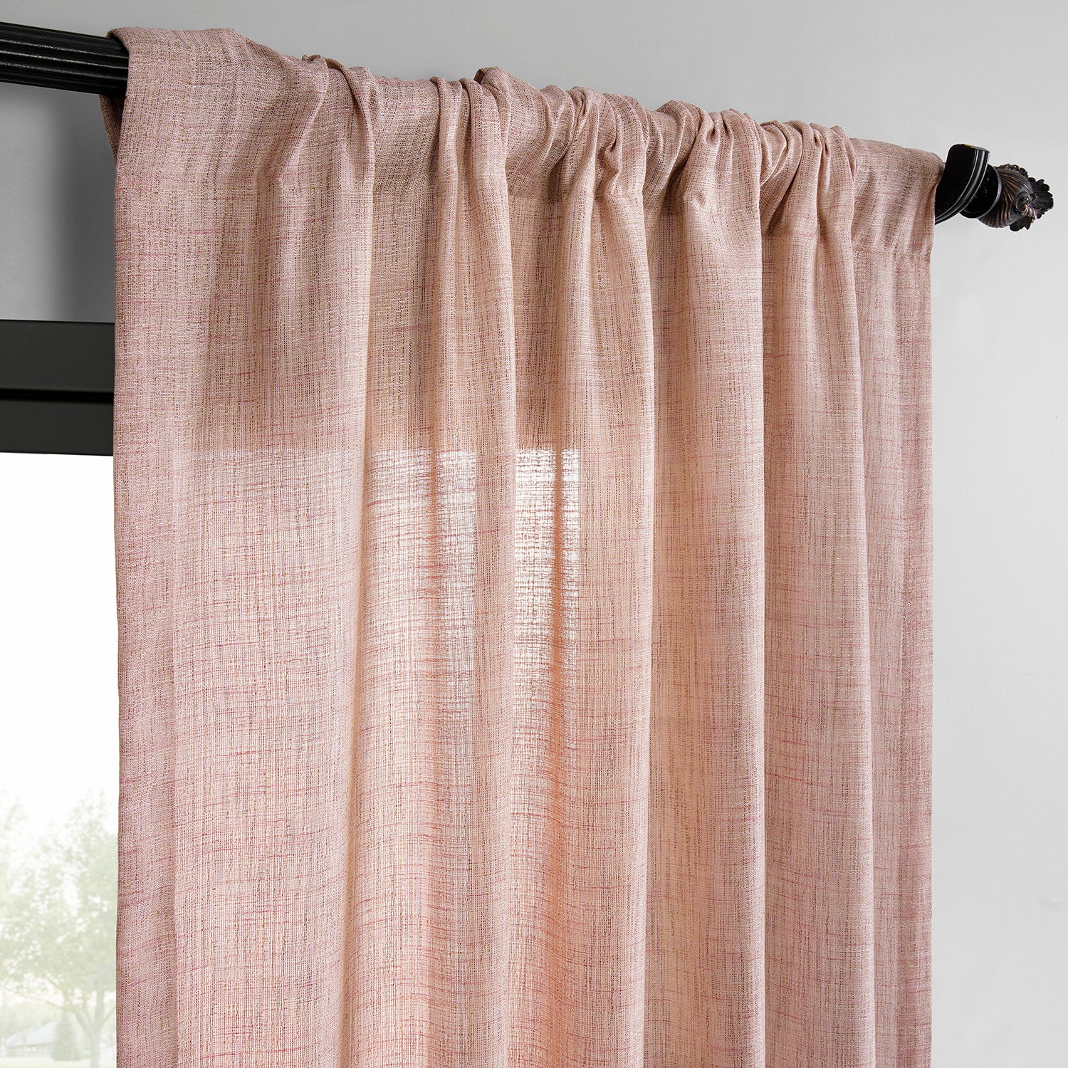 Pink Raw Linen Weave Light Filtering Curtain Pair (2 Panels)