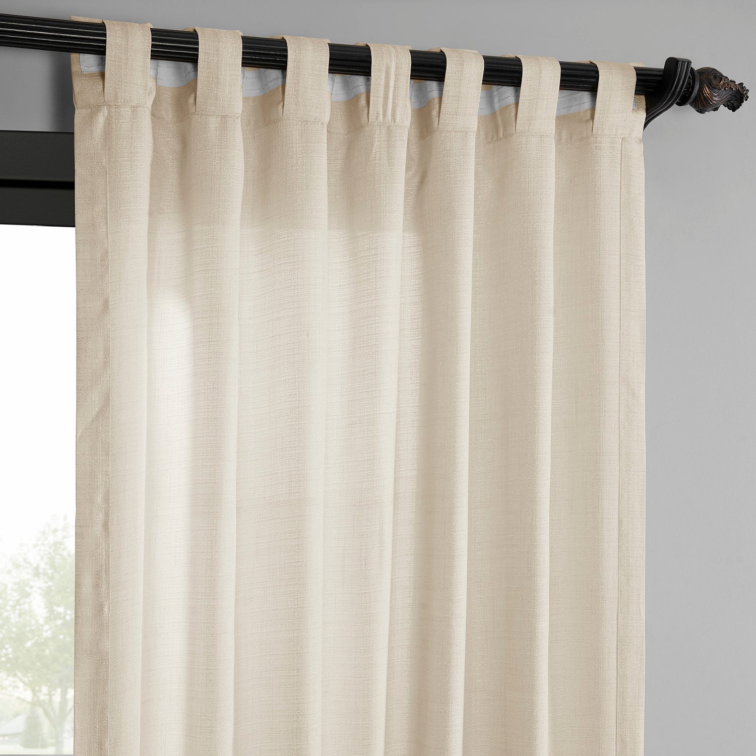 Ivory Raw Linen Weave Light Filtering Curtain Pair (2 Panels)