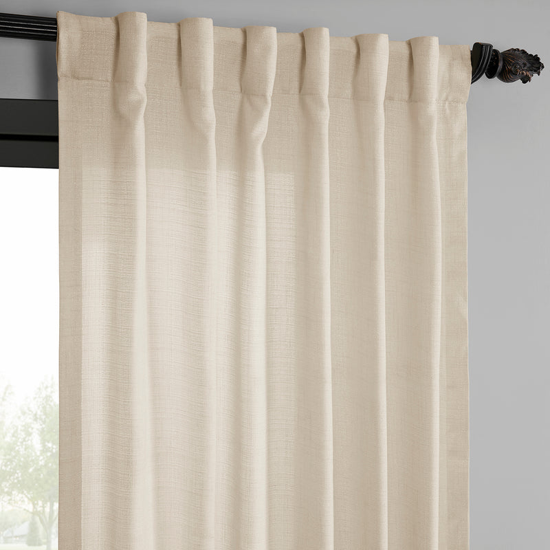 Ivory Raw Linen Weave Light Filtering Curtain Pair (2 Panels)