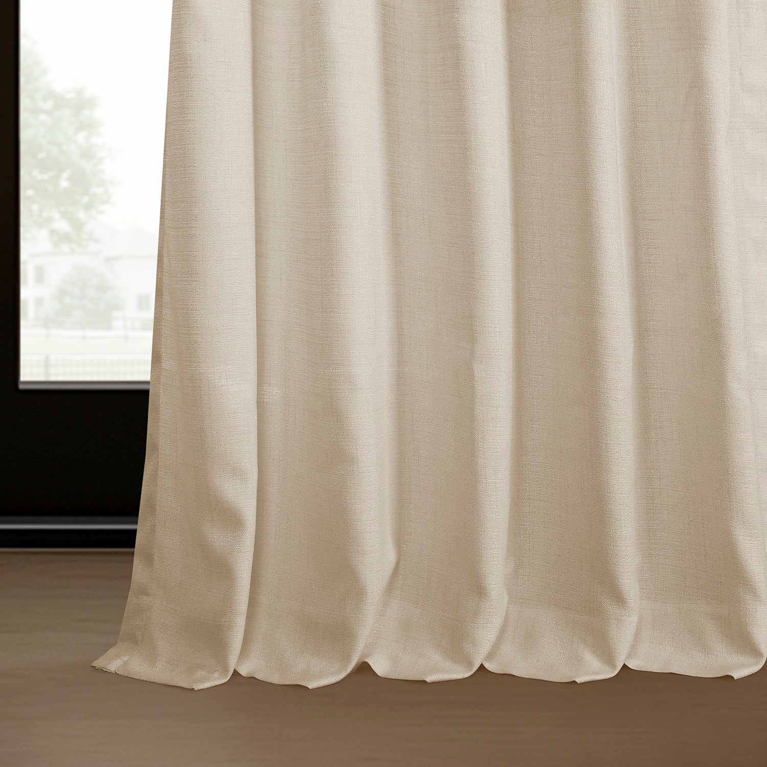 Ivory Raw Linen Weave Light Filtering Curtain Pair (2 Panels)