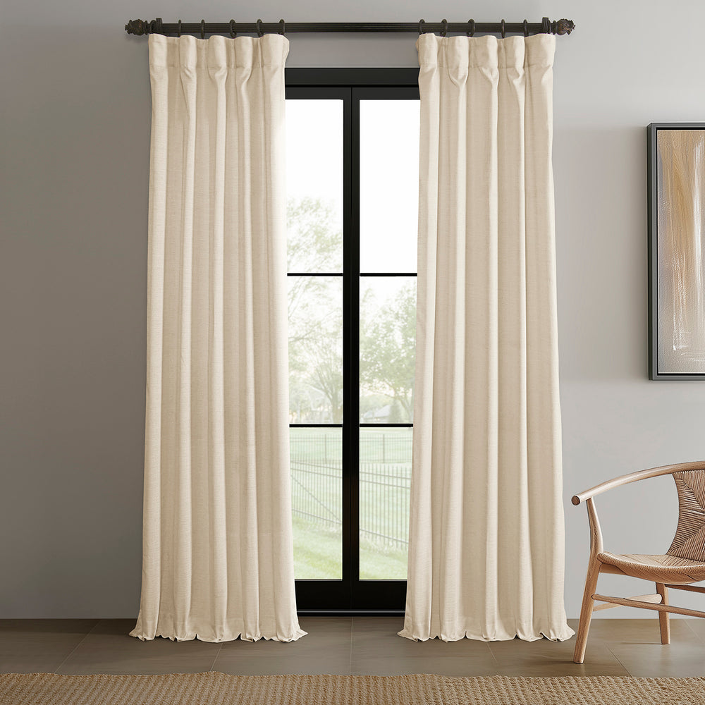 Ivory Raw Linen Weave Light Filtering Curtain Pair (2 Panels)