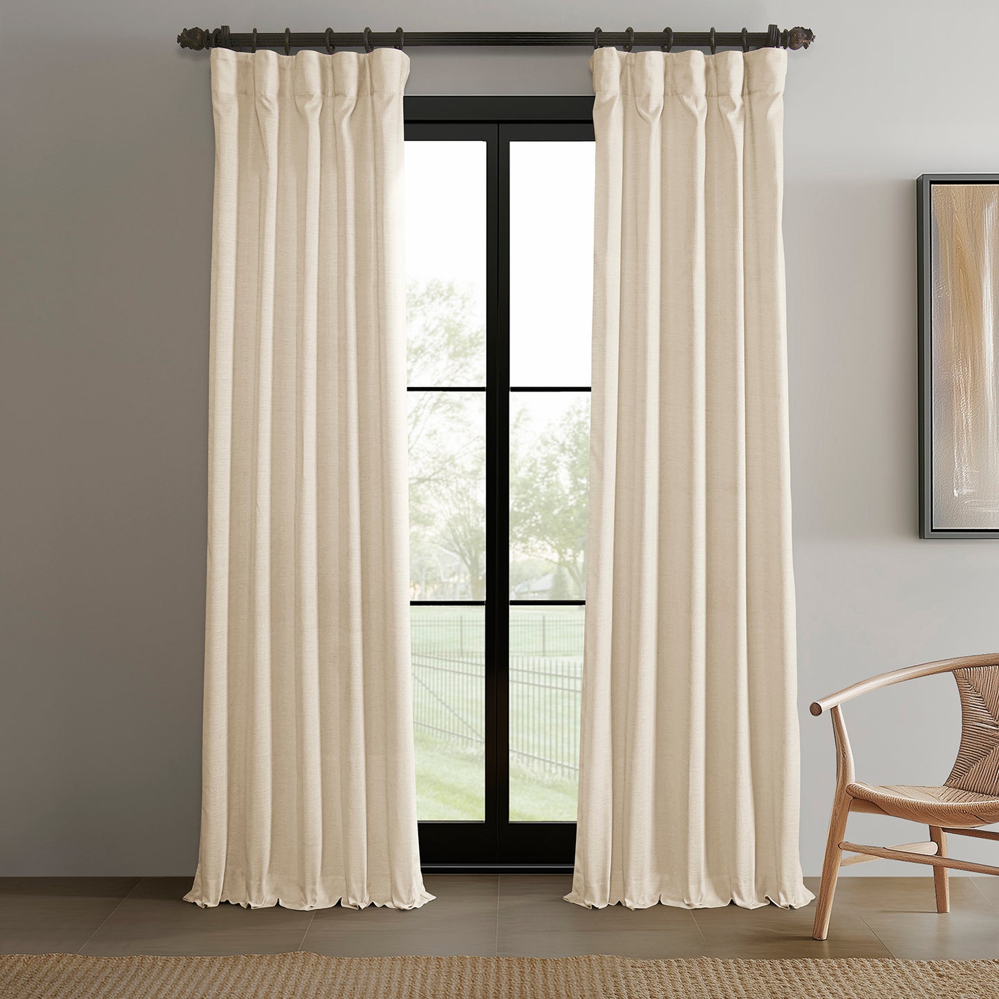 Ivory Raw Linen Weave Light Filtering Curtain Pair (2 Panels)