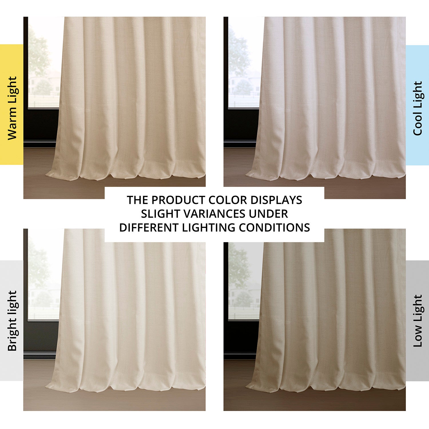 Ivory Raw Linen Weave Light Filtering Curtain Pair (2 Panels)