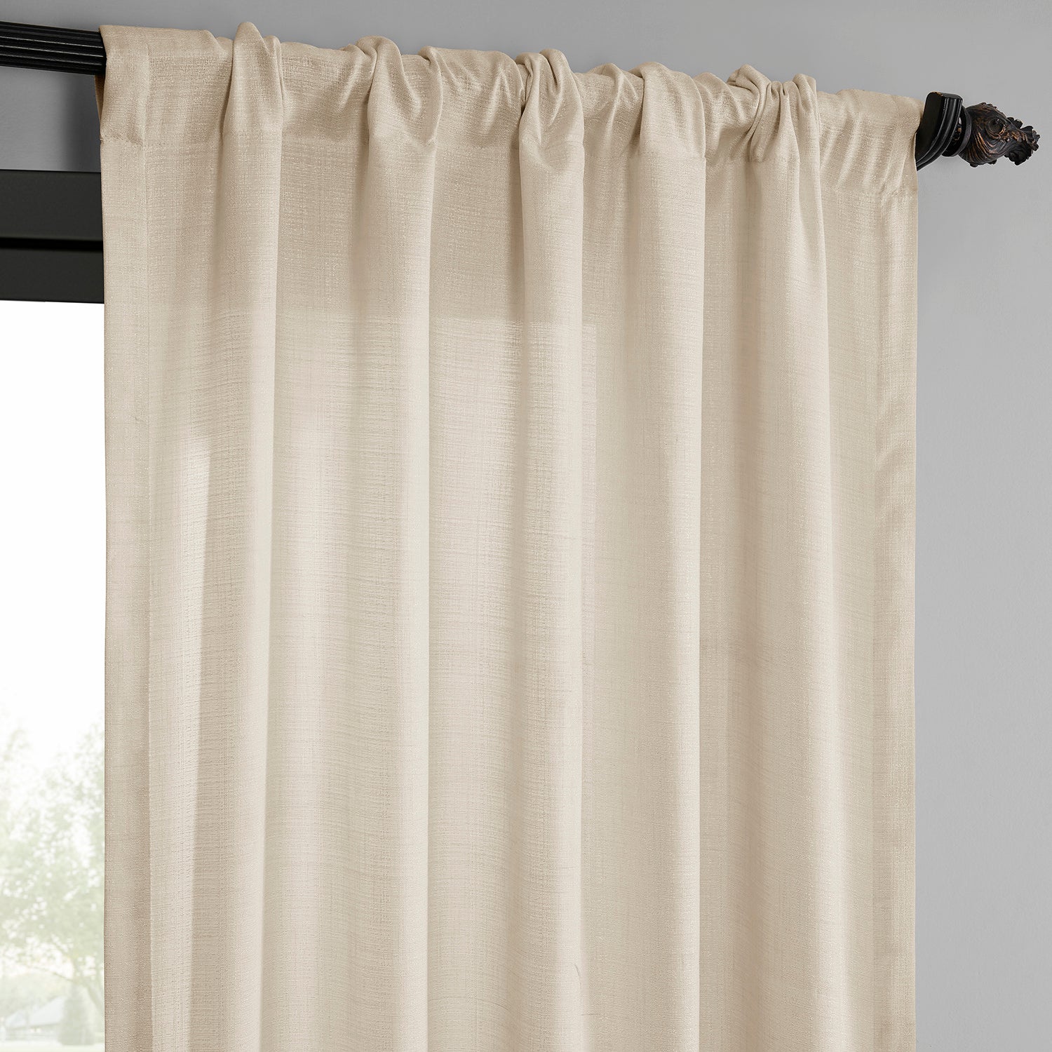 Ivory Raw Linen Weave Light Filtering Curtain Pair (2 Panels)