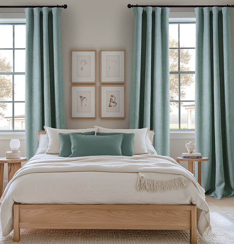 Sea Thistle Textured Faux Linen Custom Curtain