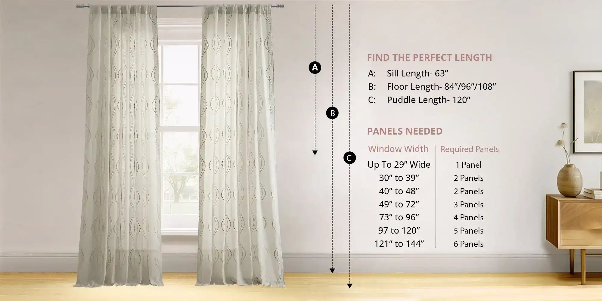 Avignon Vine Floral Patterned Faux Linen Sheer Curtain | Half
