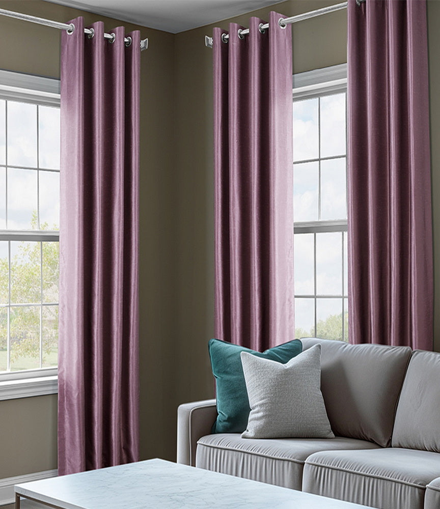 Smokey Plum Vintage Textured Faux Dupioni Silk Custom Curtain