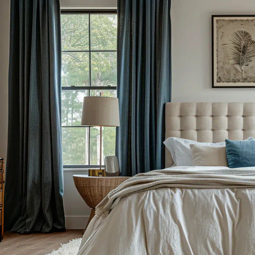 Story Blue Textured Faux Linen Custom Curtain