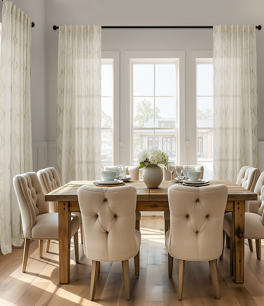 Suez Natural Striped Patterned Faux Linen Sheer Custom Curtain