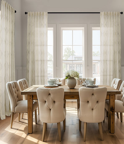 Suez Natural Striped Patterned Faux Linen Sheer Custom Curtain