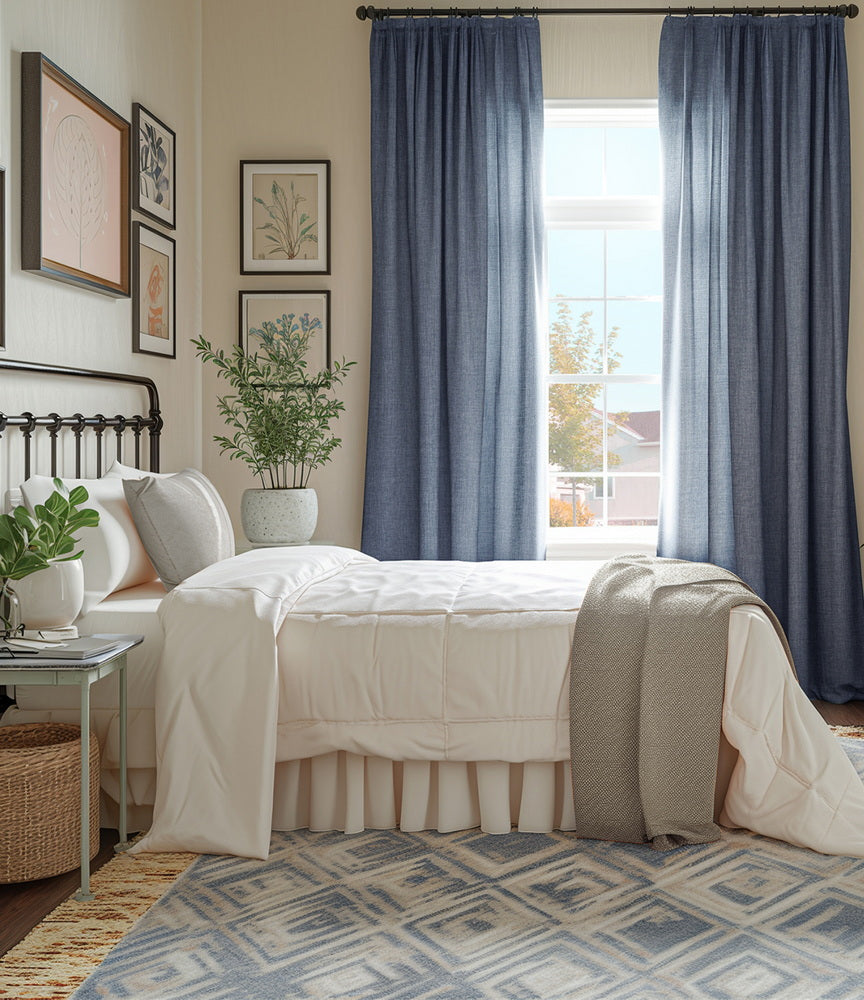 Sweden Blue Italian Faux Linen Custom Curtain