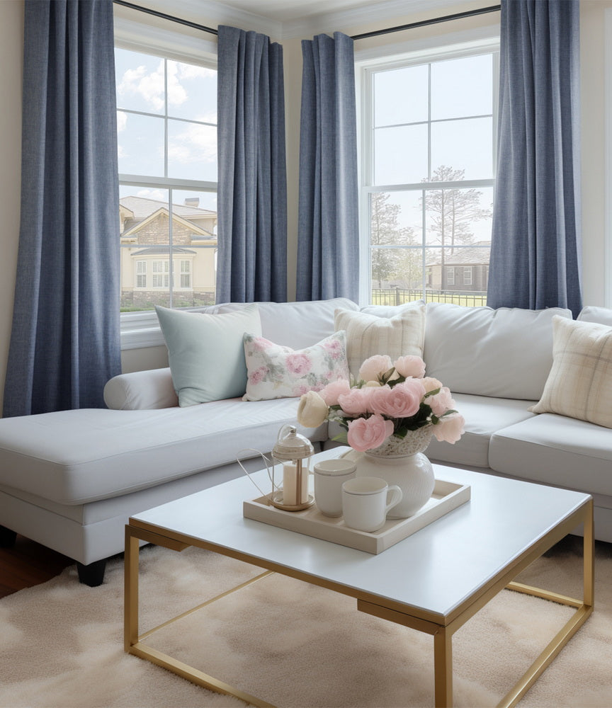 Sweden Blue Italian Faux Linen Custom Curtain