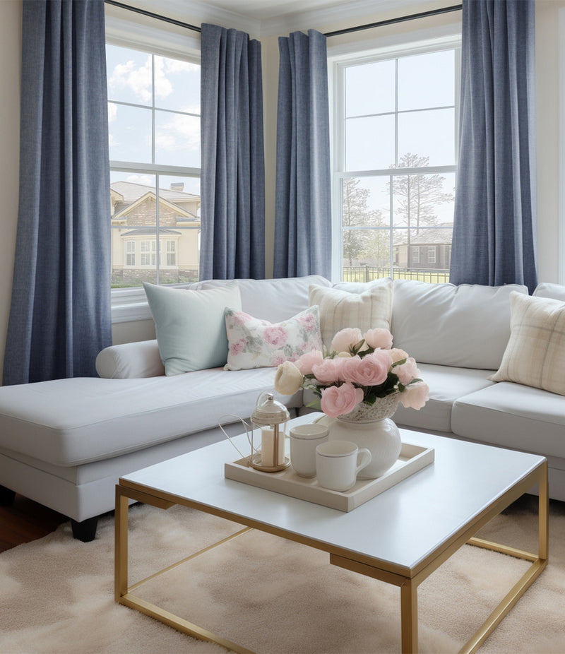 Sweden Blue Italian Faux Linen Custom Curtain