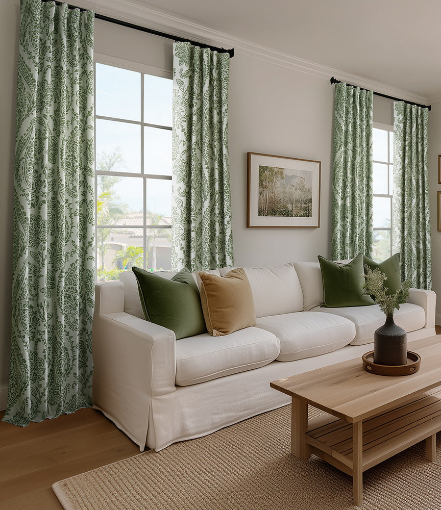 Tea Time Green Floral Custom Curtain