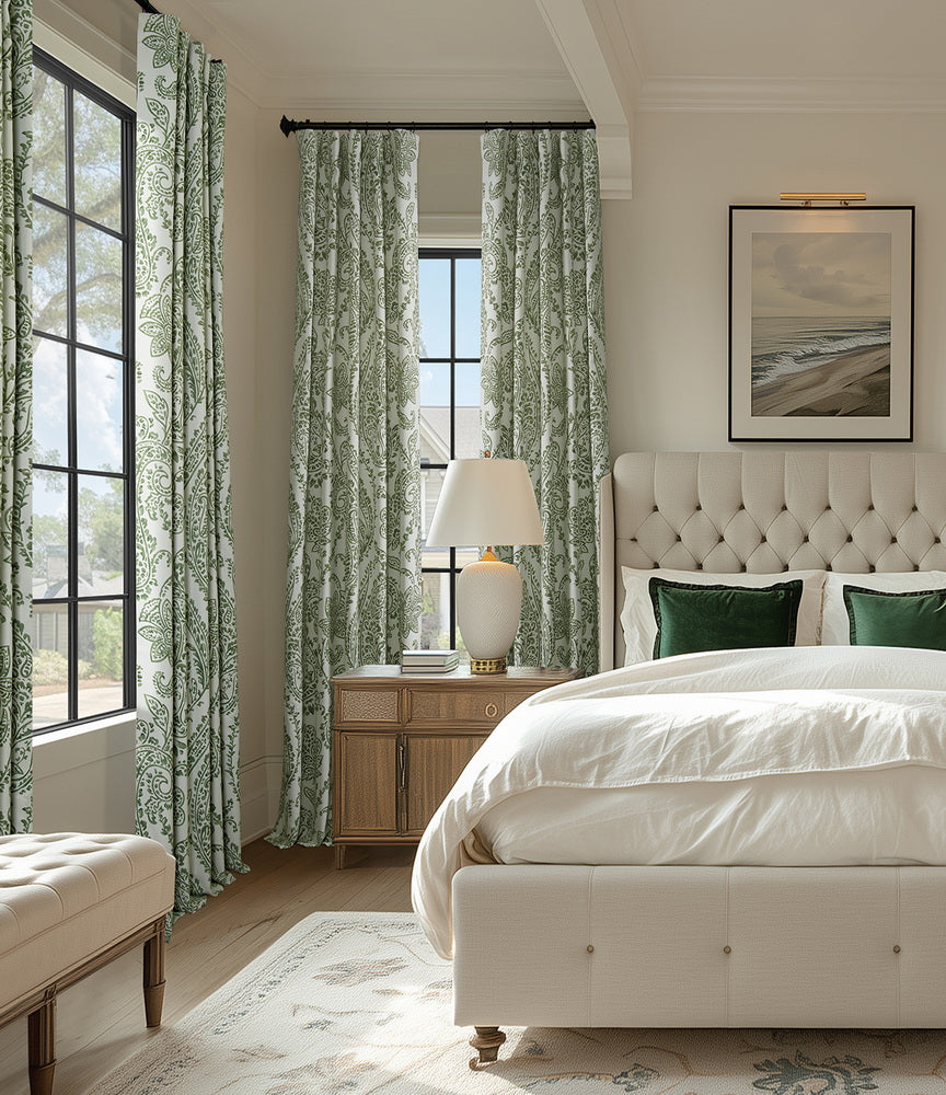 Tea Time Green Floral Custom Curtain