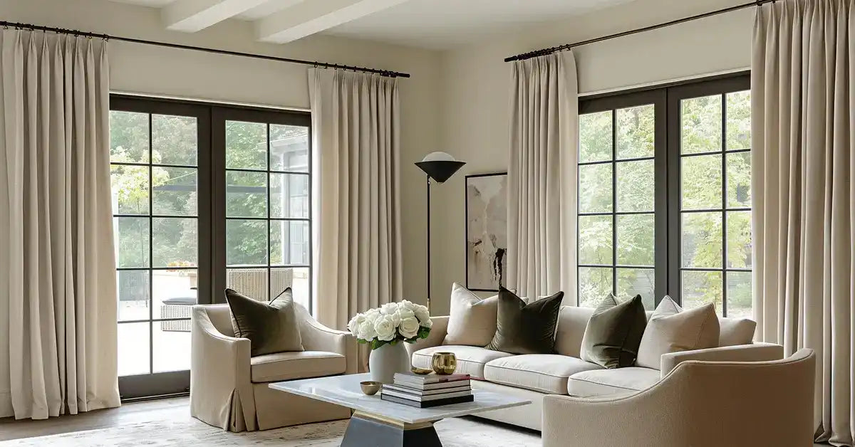 Clay Pinch Pleat Textured Faux Linen Room Darkening Curtain | Half