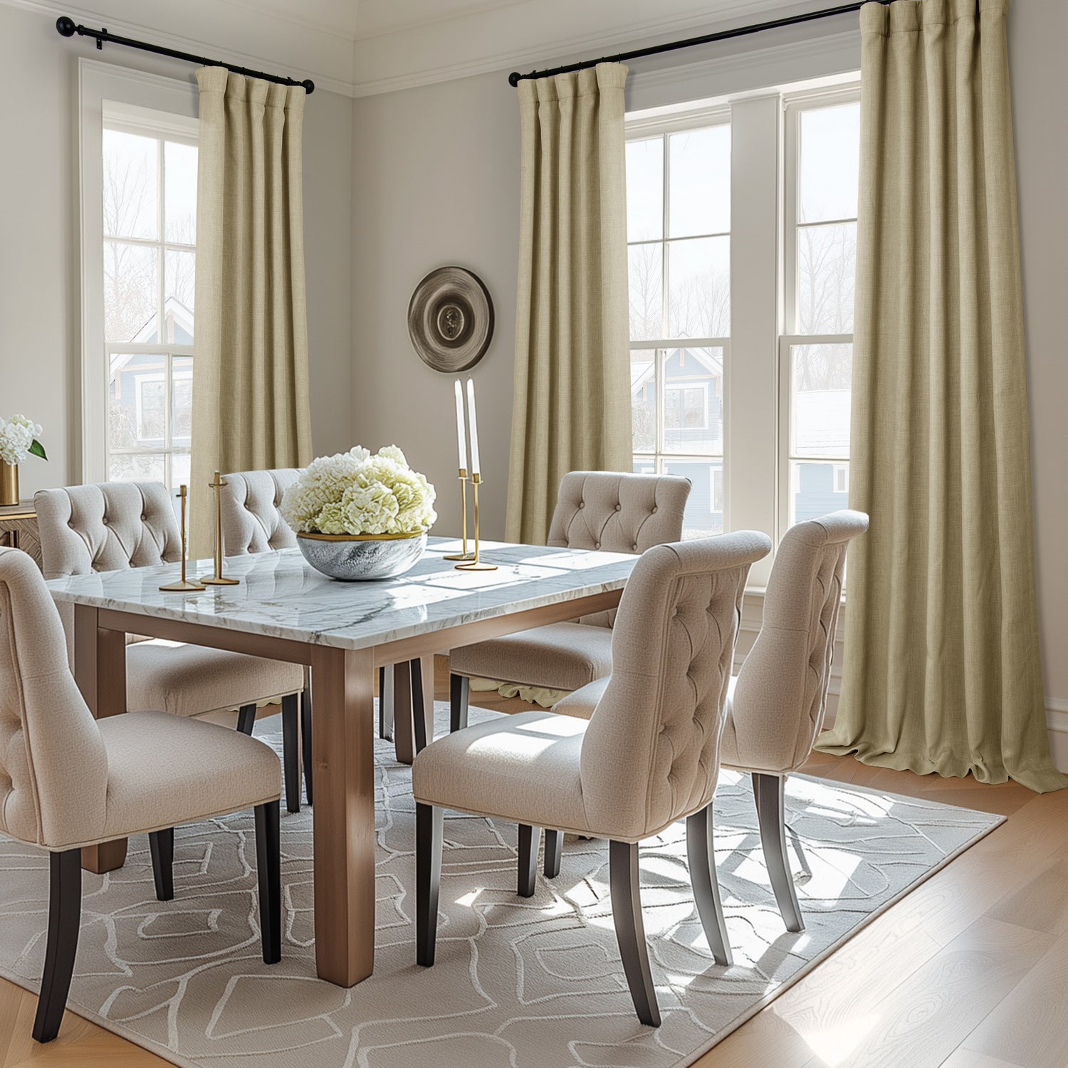 Thatched Tan Textured Faux Linen Custom Curtain