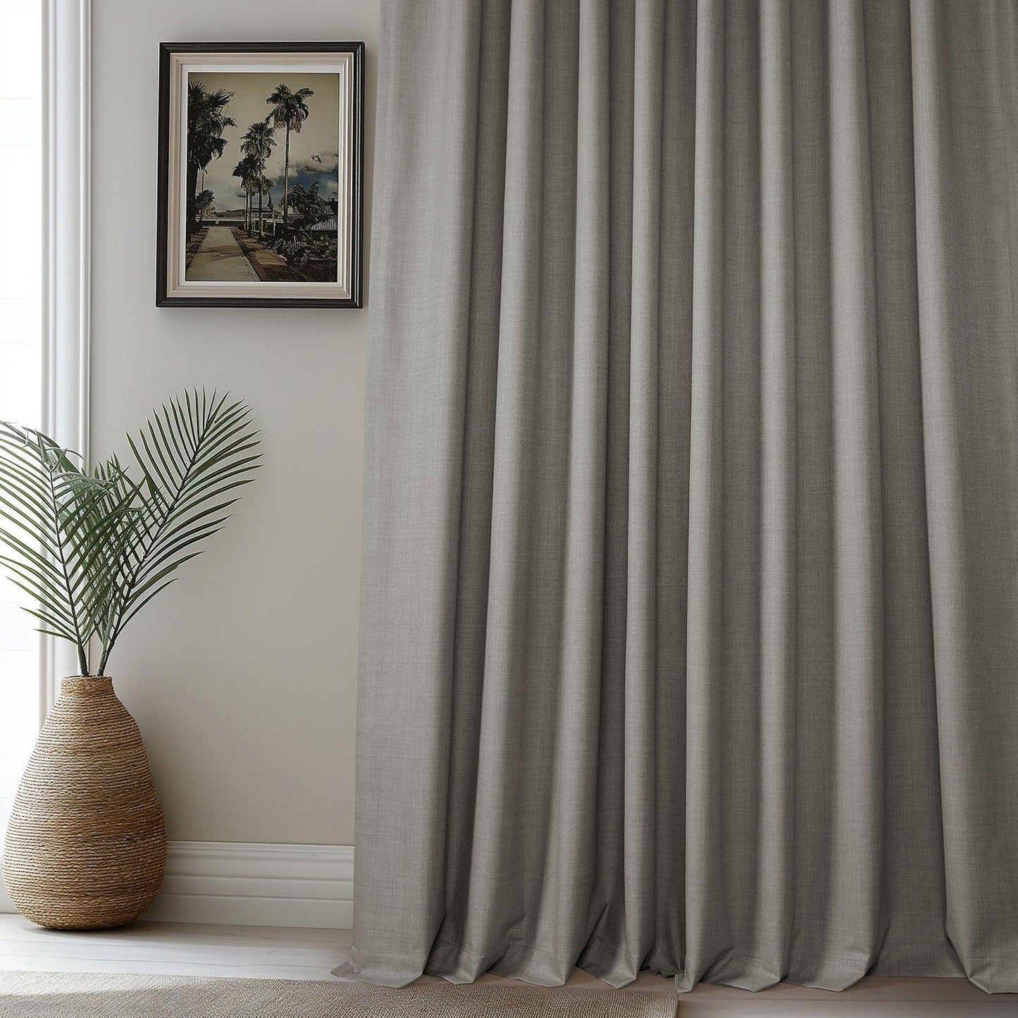 Light Steel Grey Vienna Basic Linen Blackout Curtain Pair (2 Panels)