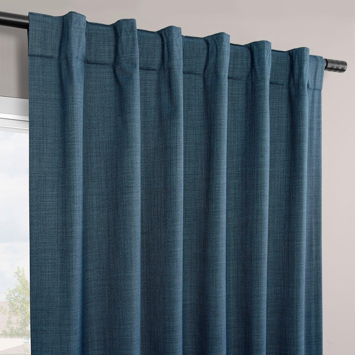 Dark Blue Vienna Basic Linen Blackout Curtain Pair (2 Panels)