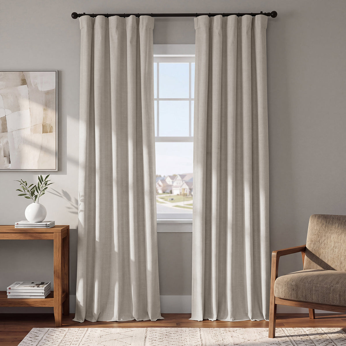 Beige Vienna Basic Linen Blackout Curtain Pair (2 Panels)