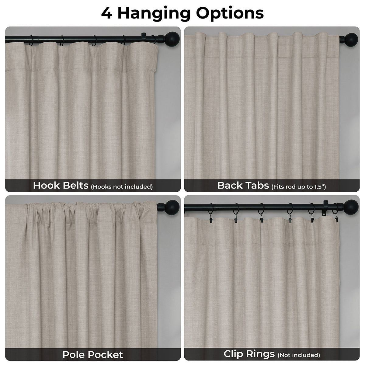 Beige Vienna Basic Linen Blackout Curtain Pair (2 Panels)