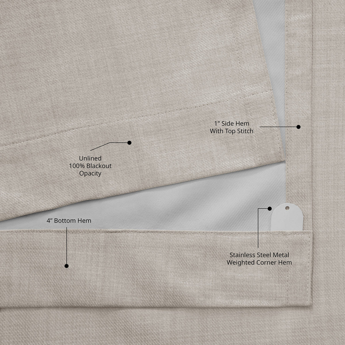 Beige Vienna Basic Linen Blackout Curtain Pair (2 Panels)