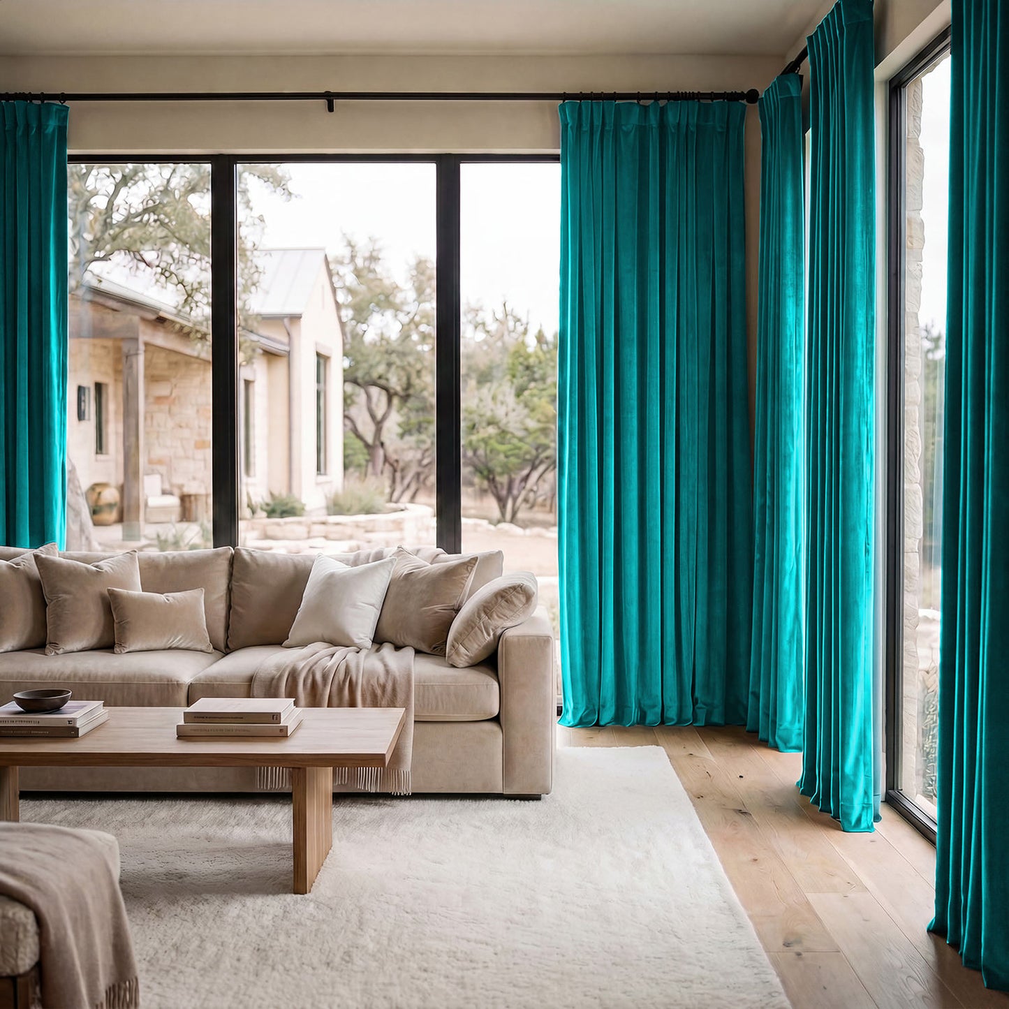 Night Time Teal Urban Lush Velvet Custom Curtain