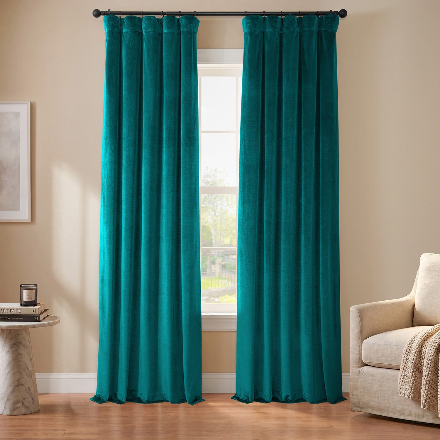 Night Time Teal Urban Lush Velvet Custom Curtain