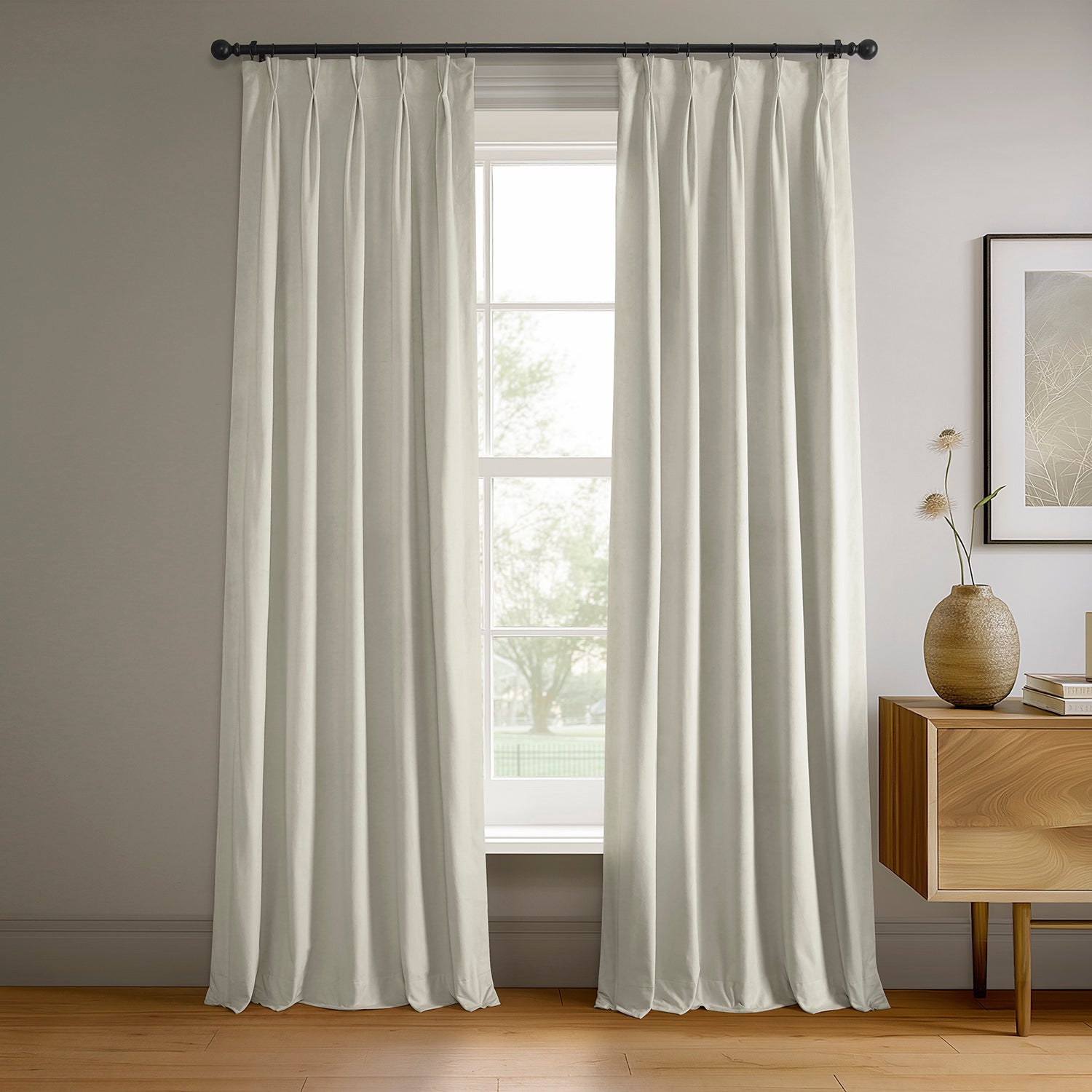 Porcelain White French Pleat Signature Velvet Blackout Curtain