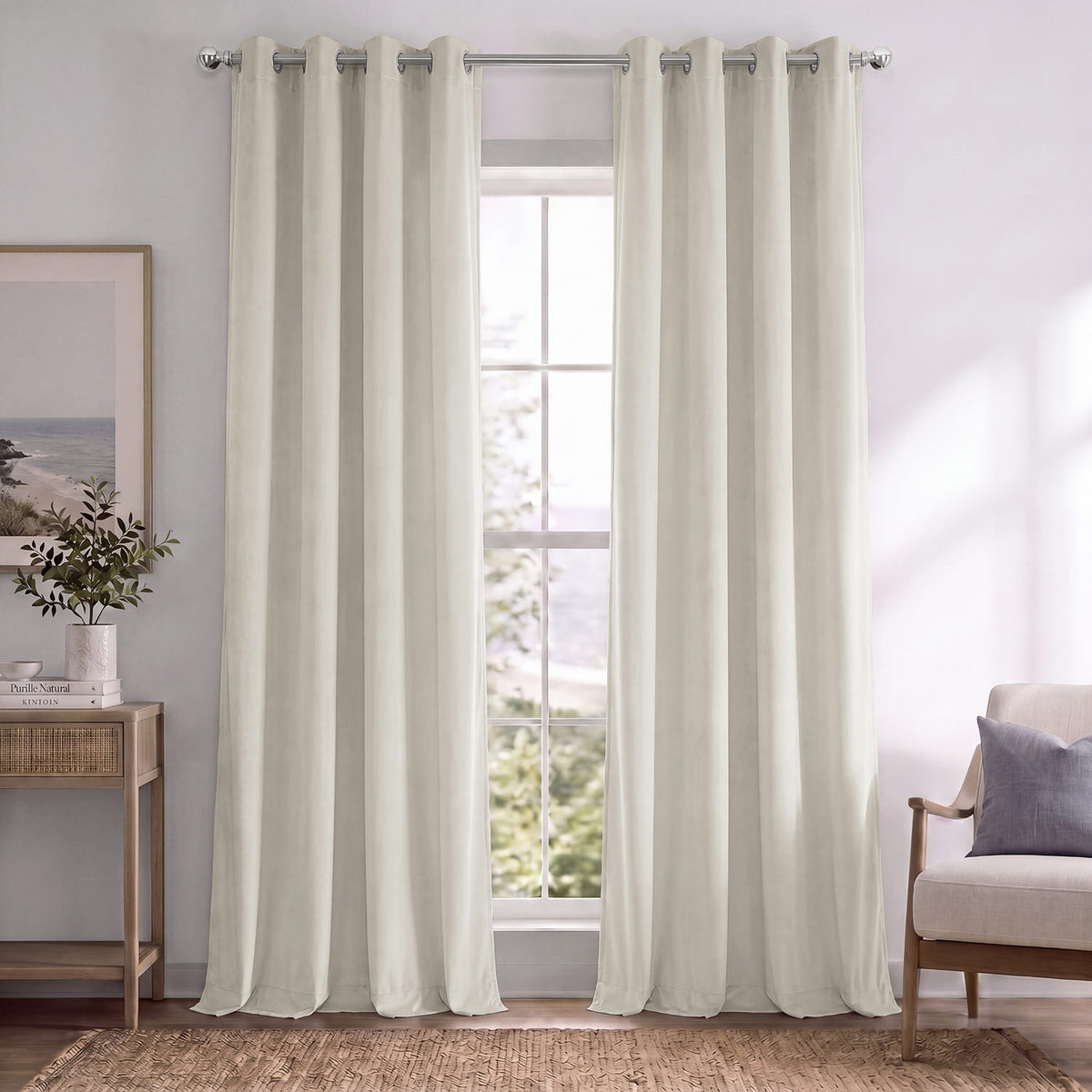 Porcelain White Grommet Signature Velvet Blackout Curtain