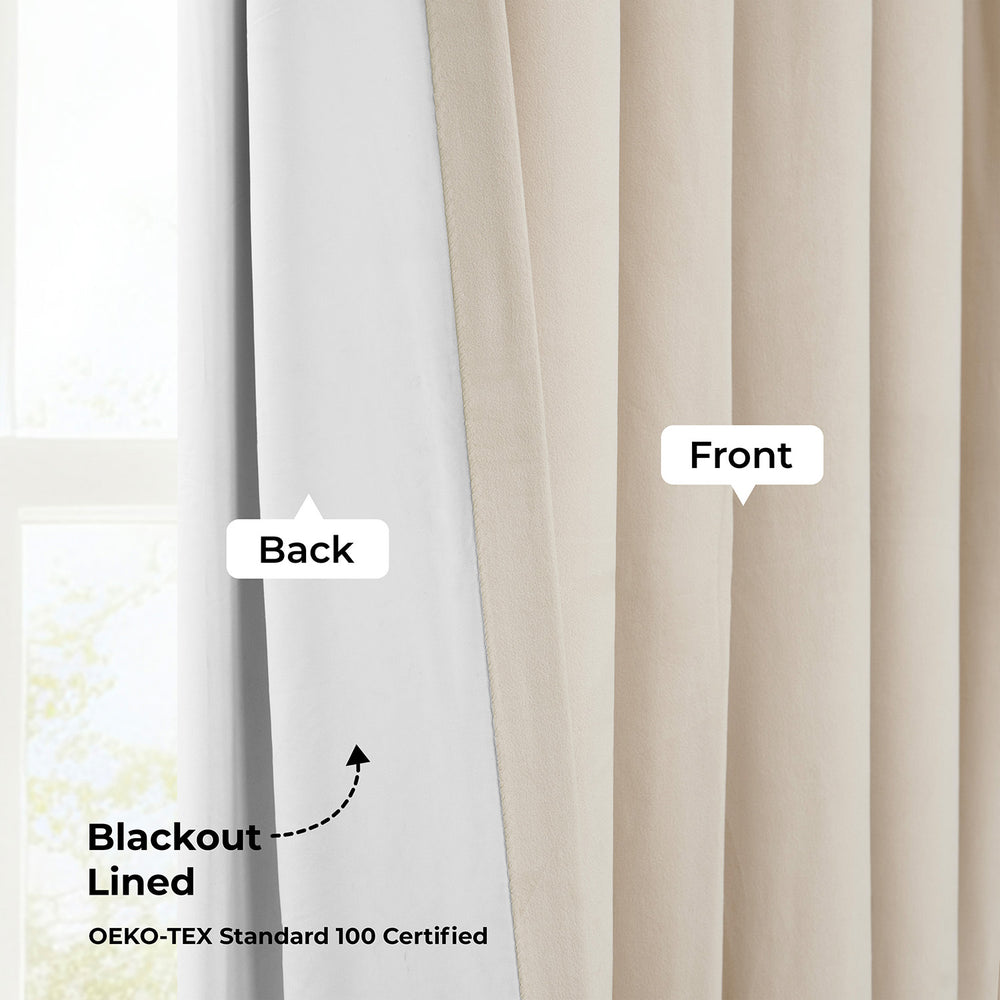 Alabaster Beige Pinch Pleat Signature Velvet Blackout Curtain