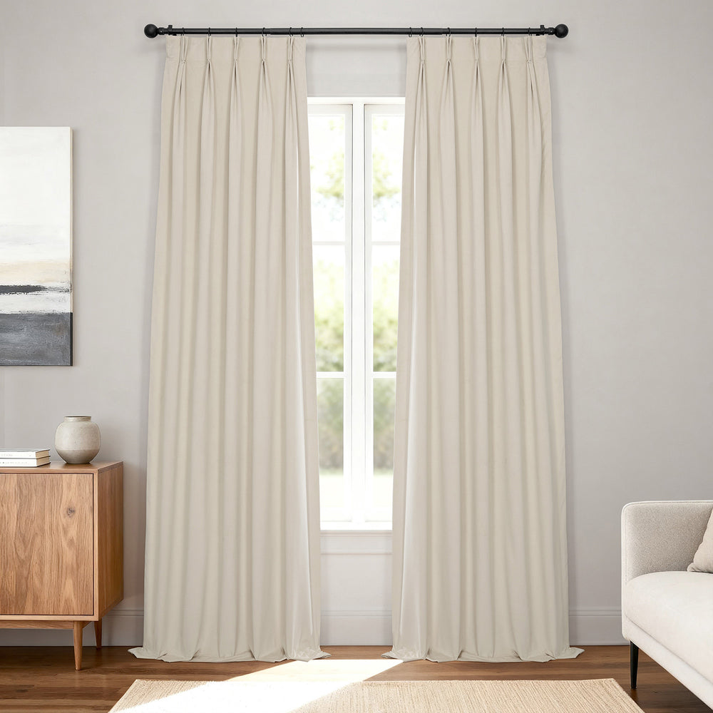 Alabaster Beige Pinch Pleat Signature Velvet Blackout Curtain