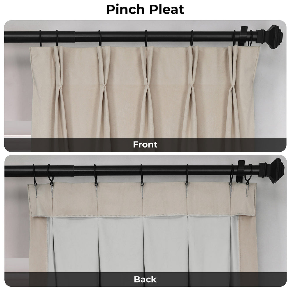 Alabaster Beige Pinch Pleat Signature Velvet Blackout Curtain