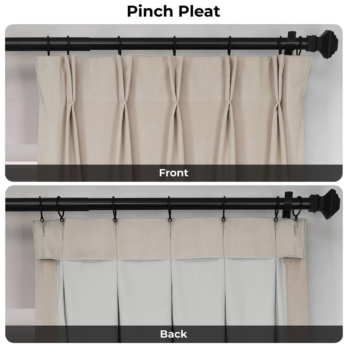 Alabaster Beige Pinch Pleat Signature Velvet Blackout Curtain