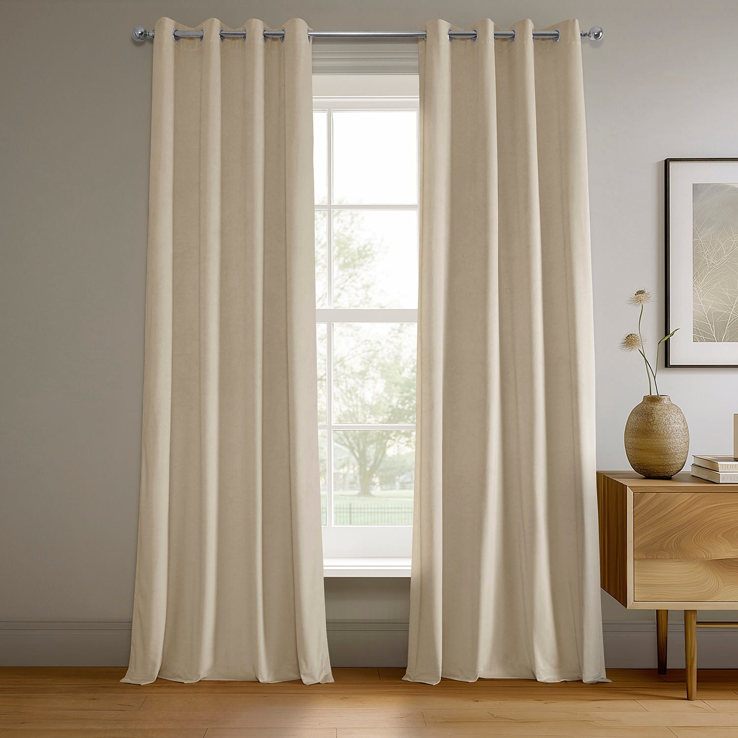 Alabaster Beige Grommet Signature Velvet Blackout Curtain
