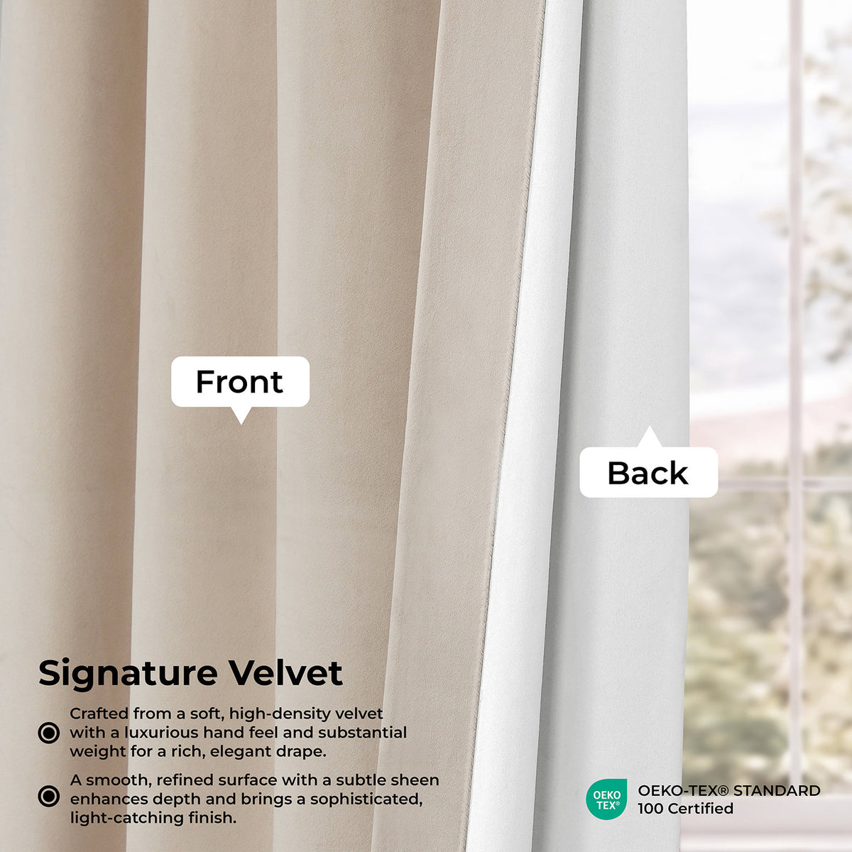 Alabaster Beige Signature Velvet Blackout Curtain