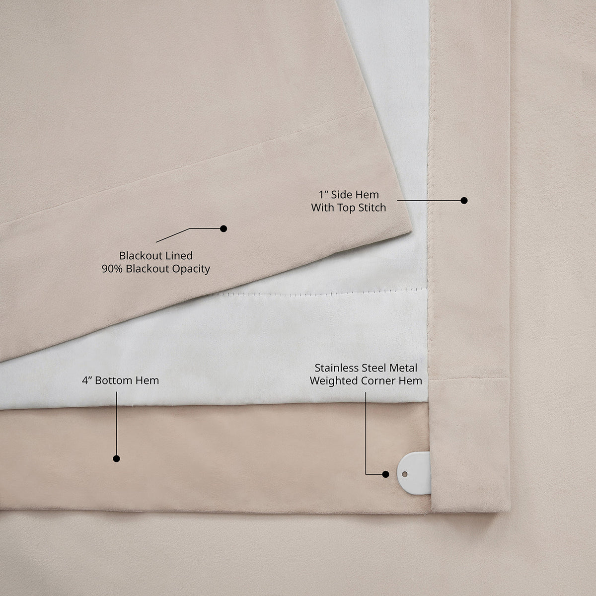 Alabaster Beige Signature Velvet Blackout Curtain