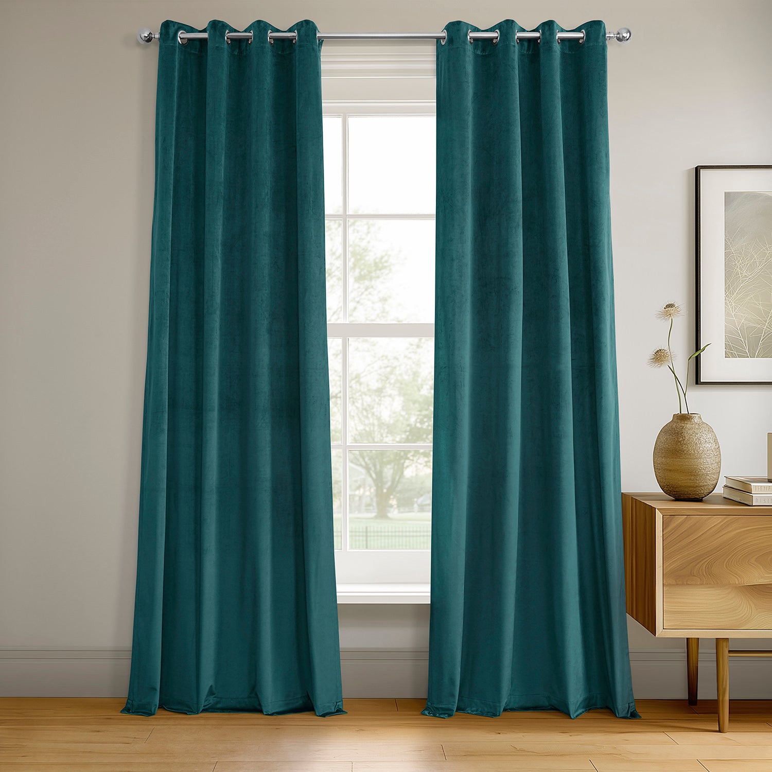 Everglade Teal Grommet Signature Velvet Blackout Curtain
