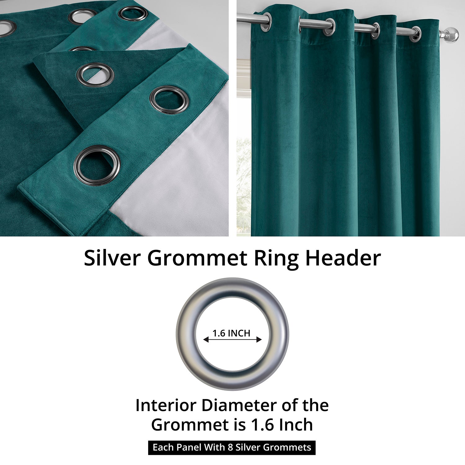 Everglade Teal Grommet Signature Velvet Blackout Curtain