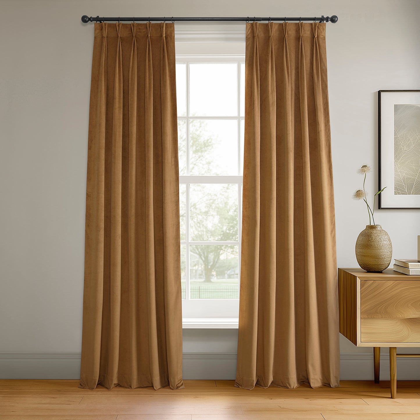 Amber Gold French Pleat Signature Velvet Blackout Curtain