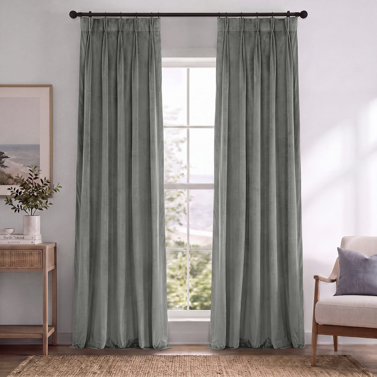 Silver Grey Pinch Pleat Signature Velvet Blackout Curtain