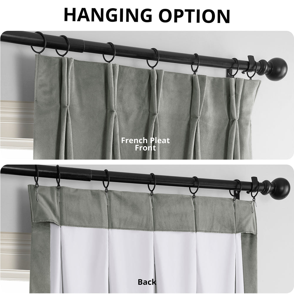 Silver Grey French Pleat Signature Velvet Blackout Curtain